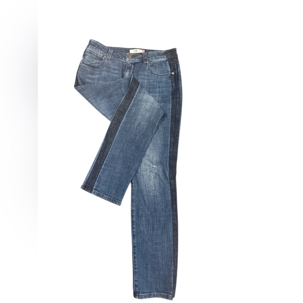 CAbi High Straight Tuxedo Stripe Jeans High-Rise Distressed Denim #3750. Sz 8 - Picture 3 of 9